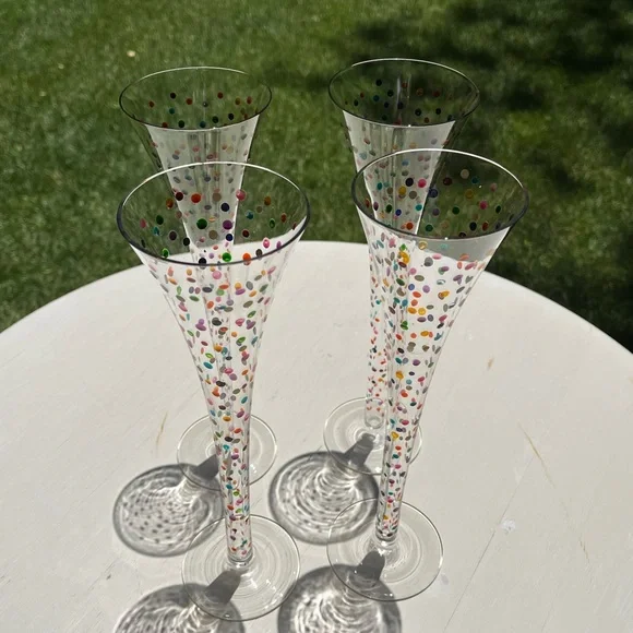 Holiday!  Polka-Dot.  Confetti-Dot Champaign Festive Flutes.  11” tall.  Festive - Picture 2 of 3